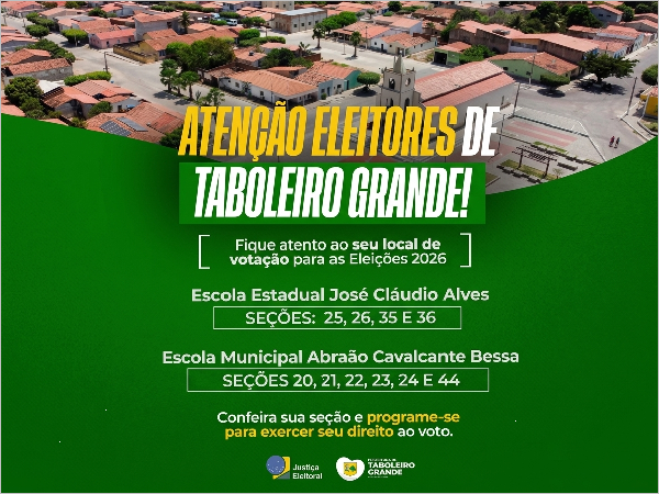 Eleições 2026: Confira os locais e seções de votação em Taboleiro Grande