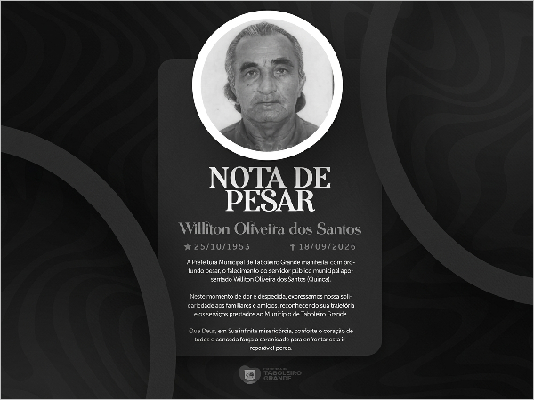 Nota de Pesar: Falecimento de Williton Oliveira (Quinca)